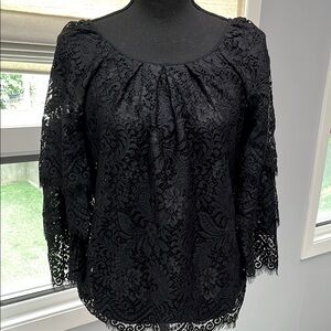 Anthropologie Leifsdottir Black Lacy Blouse with 3/4 Sleeves